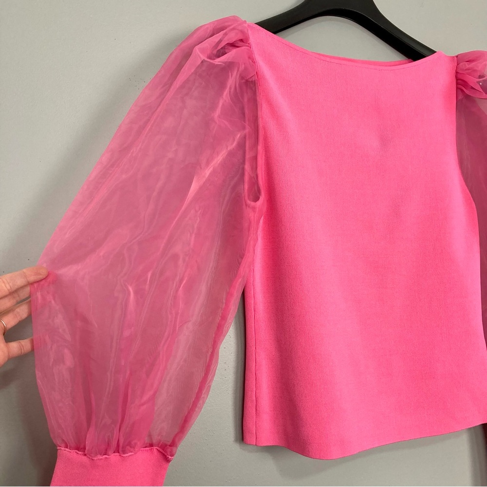 Alice + Olivia French Rose Pink Puff-Sleeve Scoop Neck Sweater - Picture 6 of 15